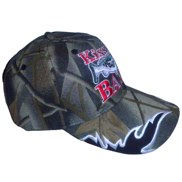 Embroidered Kiss My BASS Fishing Baseball Cap, Camo, Strapback, Trucker Hat - Picture 2 of 4
